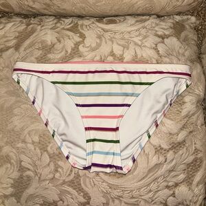 Kate Spade New York Party Stripe Zip Bikini Swim Bottom Ivory Multi $105 Size XS